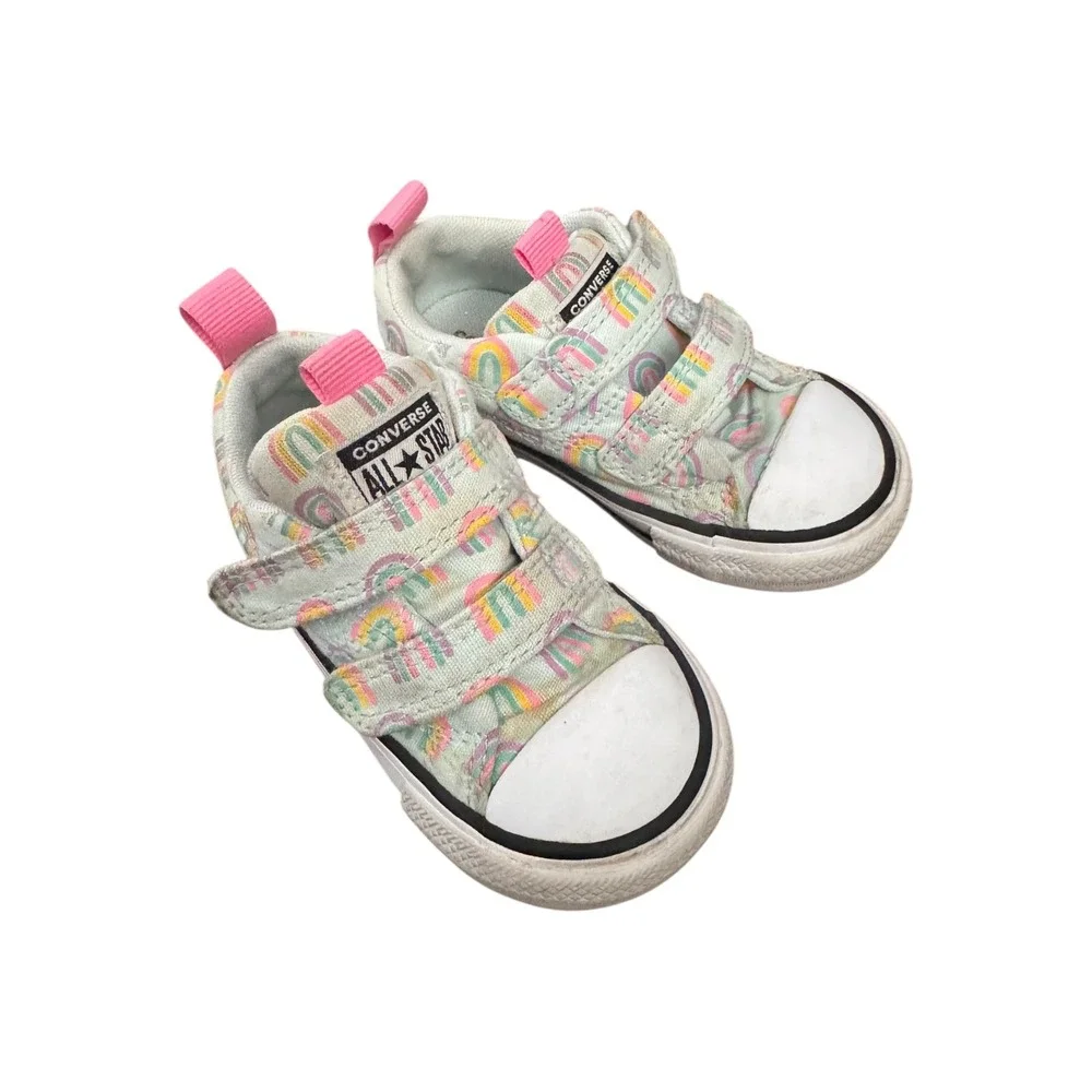 Converse All‎ Star Toddler Girls Rainbow Shoes Hook and Loop Mint Pink Size 6